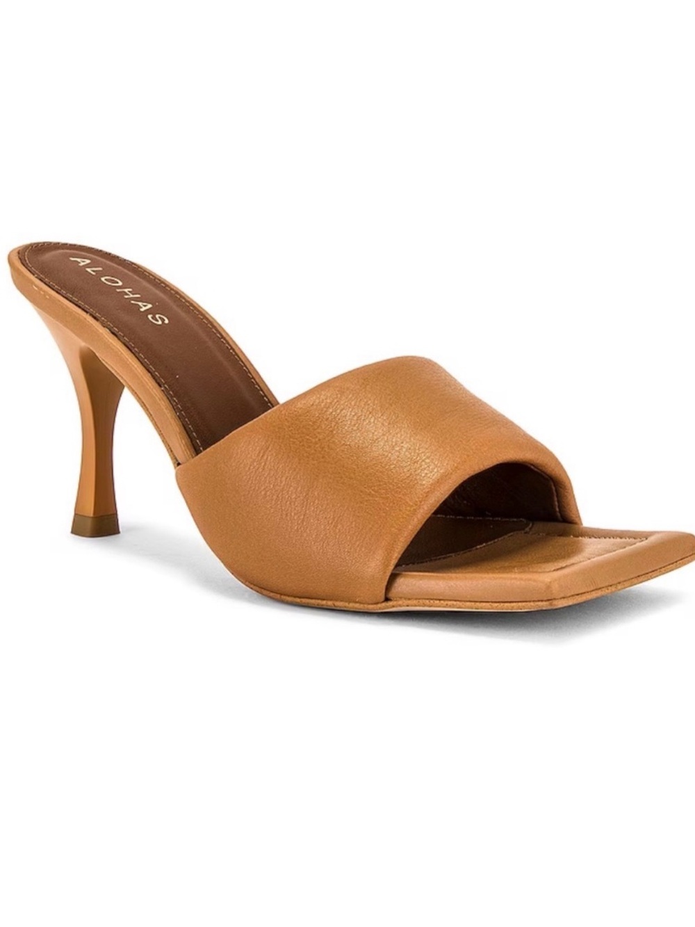 ALOHAS Cognac Tan Leather Open-Toe Mule Heel Puffy 6.5